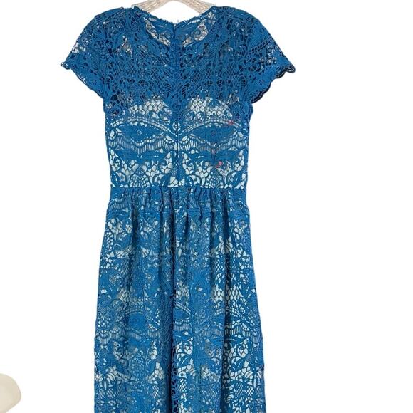 Monique Lhuillier ML teal lace applique floor length gown formal maxi dress  2 - Picture 3 of 12